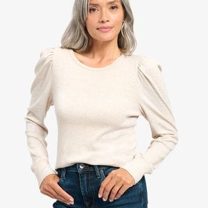 Splendid Ingrid Classic Layering Knit Long Sleeve Tee, Heather Oatmeal, Large.